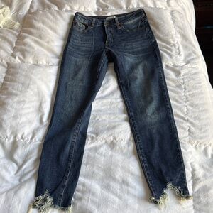 Classic Blue Skinny Jeans with Distressed Hem